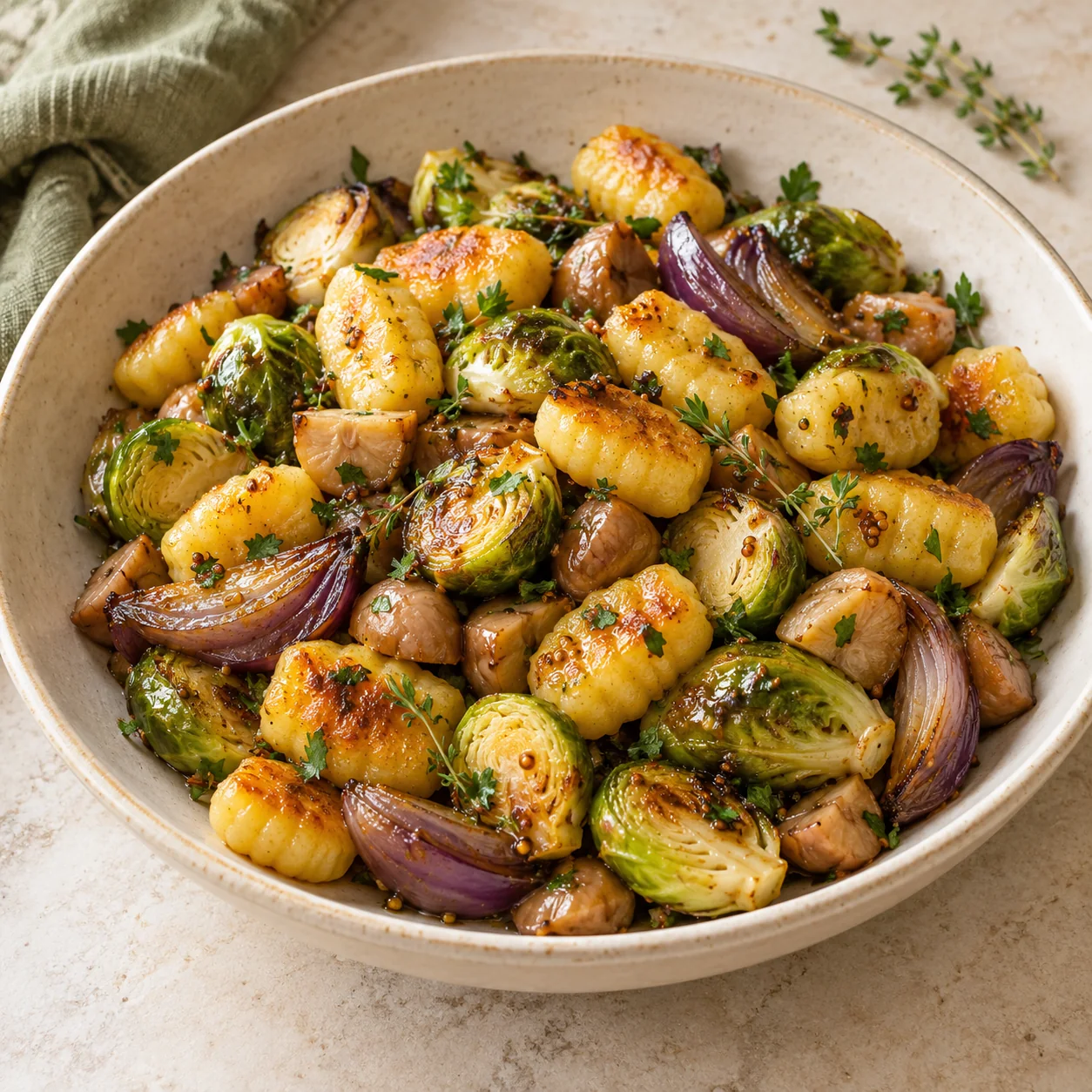 Rosenkohl-Maronen-Gnocchi vom Blech